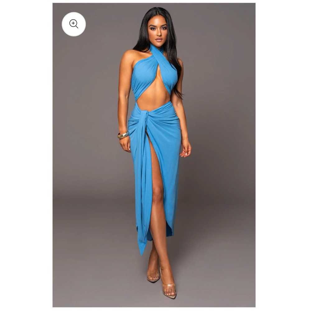 JLUXLABEL blue Sahara dress size M, NWOT.